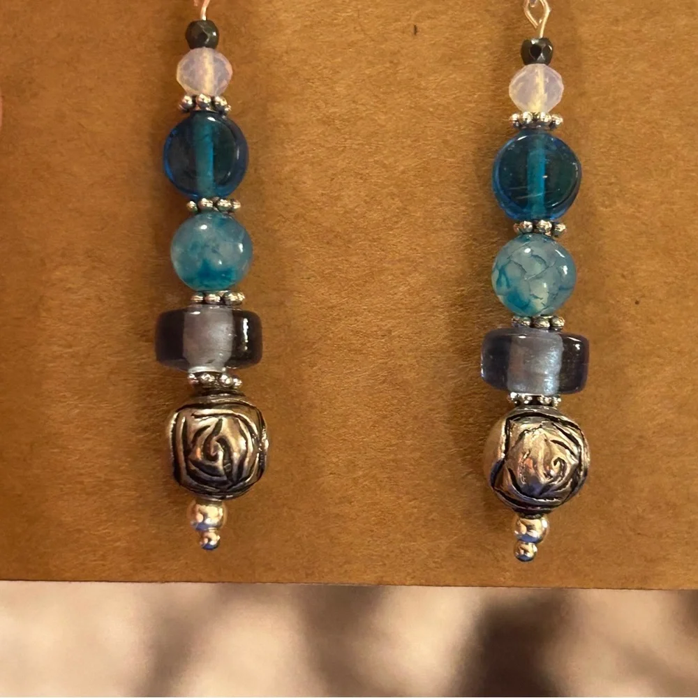 Handcrafted vintage bead dragon vein agate faceted hematite earrings